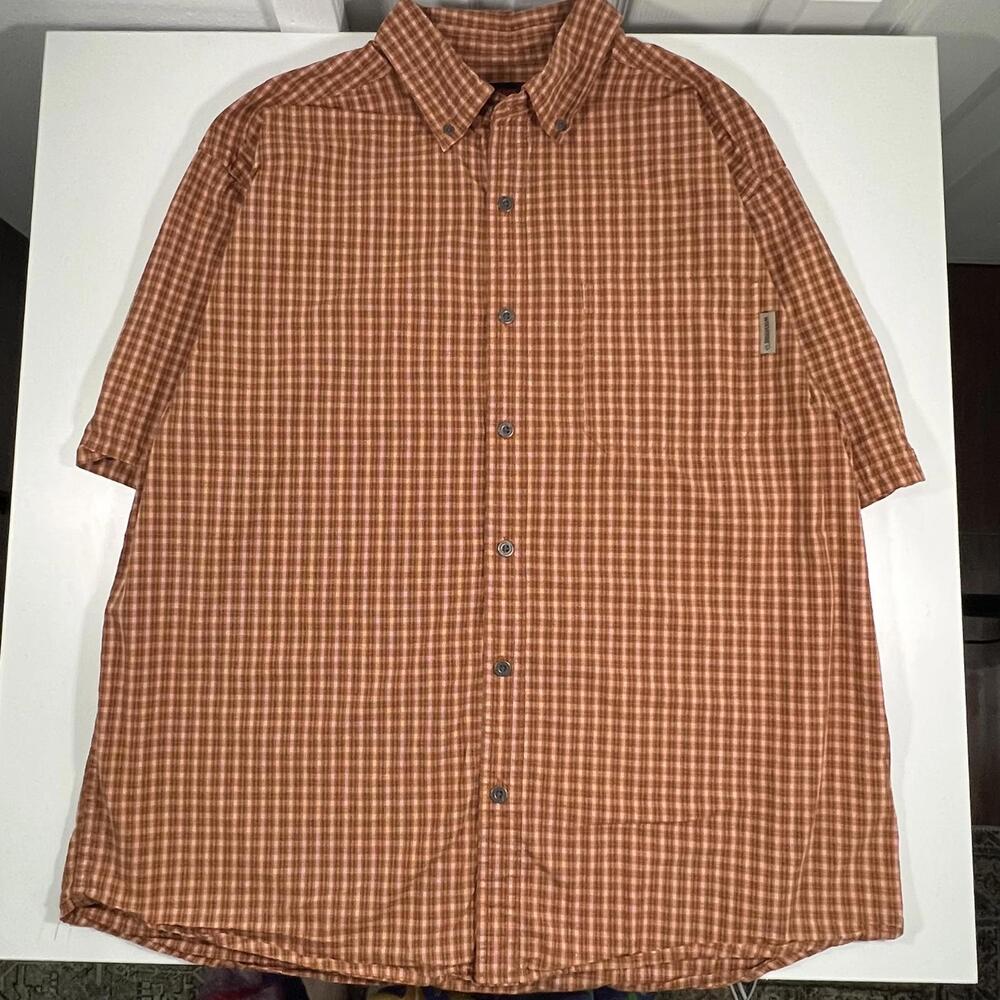 Wolverine Men's Plaid Short Sleeve Button Shirt -‎ XL Orange & Brown Gorpcore